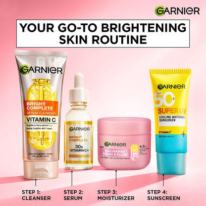 Garnier Fresh & Plump Niacinamide Sorbet Moisturizer Cream, 4.5% Niacinamide + Peptide + BHA + Vitamin C, 9x Lighter Sorbet Texture, For Hydrated and Plump Skin, Suitable for Oily to Normal & Combination Skin, 90g