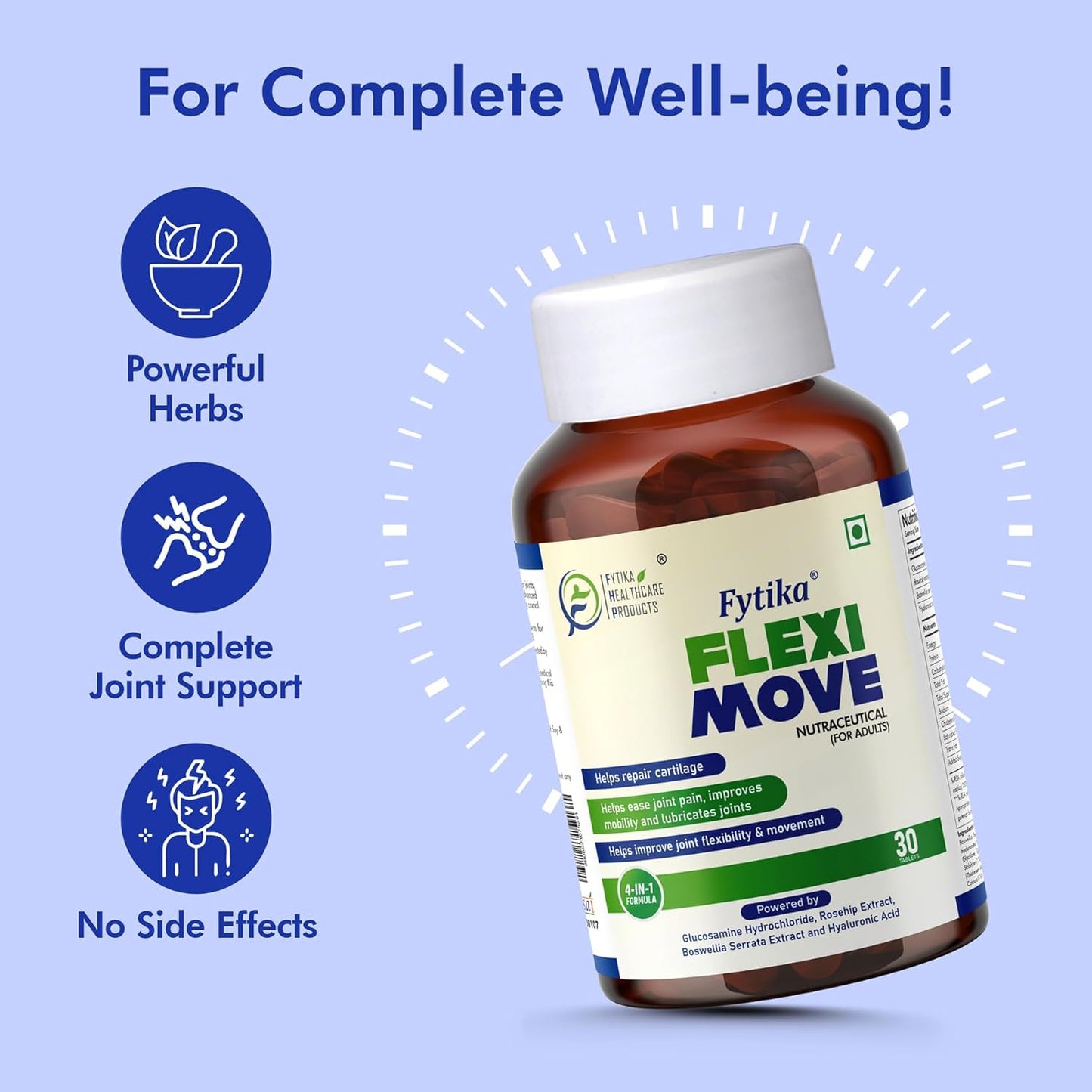 Fytika Flexi Move - 30 Tablets | Joint Support Supplement, Glucosamine, Rosehip, Boswellia Serrata, Supports Bone, Joint, Cartilage Health, For Men, Women