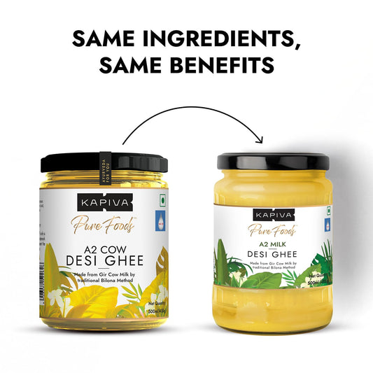 Kapiva Certified A2 Gir Cow Ghee 500ML | Traditional Vedic Bilona Method | Grassfed, Pure & Healthy | Curd-Churned | Premium Glass Bottle | 100% Natural & Lab-Tested | Rich in Nutrition
