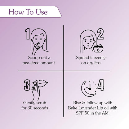 BAKE 2% Kojic Acid Lavender Lip Scrub for Dark, Pigmented Lips with Sugar Granules for Dry & Pink Lips, For Men & Women - 25g