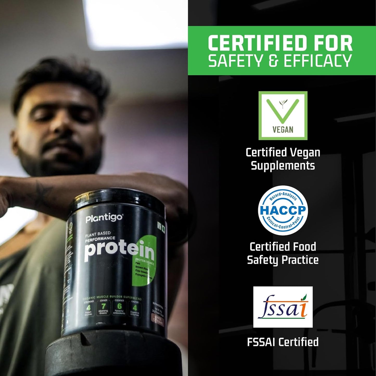 Plantigo Clean Protein Powder Men & Women | 24g Plant Protein, 4.4g BCAA, 2g Leucine, 4g Fiber | No Sugar, No Dairy, No Preservatives | 4x Fast Digest, Stress & Muscle Recovery | Swiss Chocolate 500g