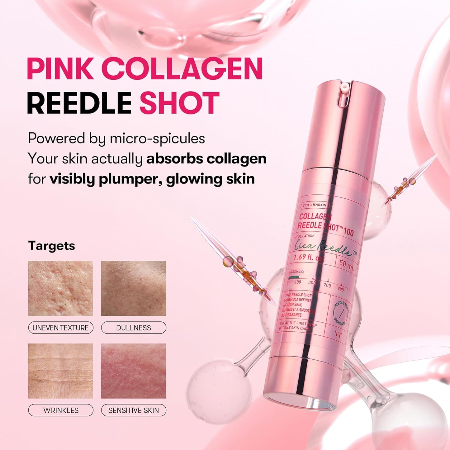VT COSMETICS Collagen Reedle Shot 100 â€“ Korean Skincare Micro-Spicule Ampoule with Collagen for Hydration Support, Skin Elasticity Care, Smooth Texture and Lightweight Absorbing Serum | 50ml