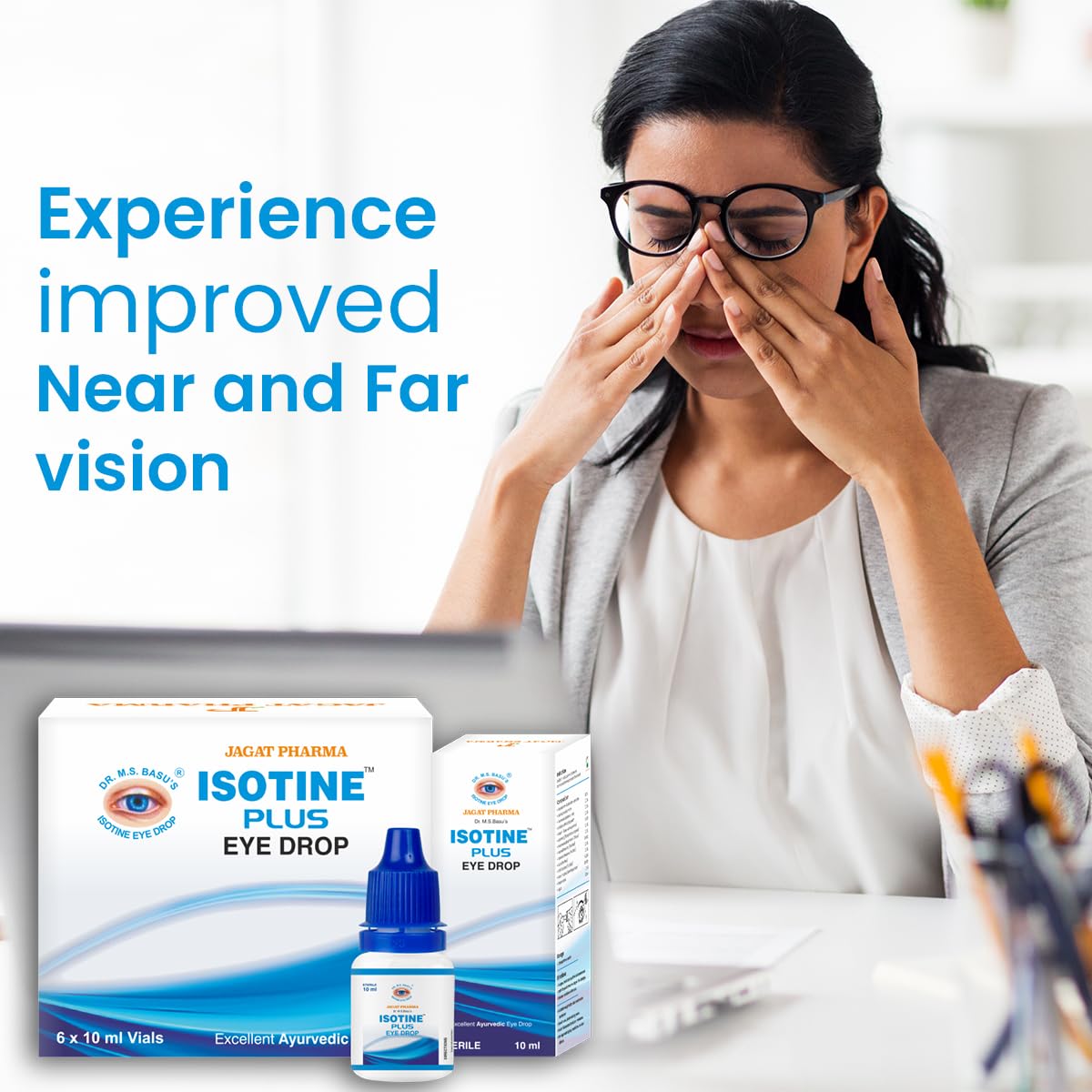 ISOTINE PLUS EYE DROP Jagat Pharma Isotine Plus for Serious Problems with goodness of Ayurvedic herbs -Amla, Chandan, Ashwagandha & palash |100% Ayurvedic,  10ml