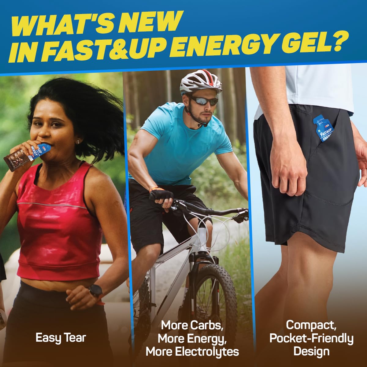 Fast&Up Energy Gel- Chocolate Bourborn flavour (Caffeinated) - Pack of 6 Gel Sachets, 39g per sachet- For Instant energy boost, Improved endurance and performance