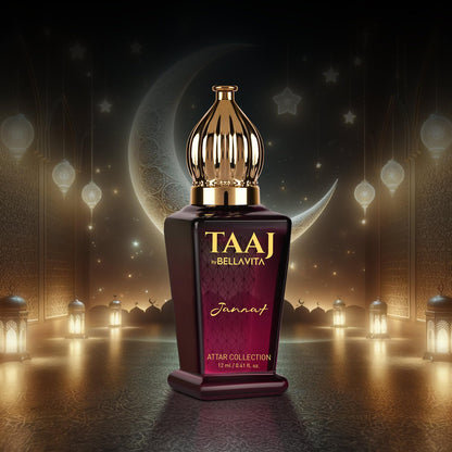BELLAVITA TAAJ Jannat Unisex Long Lasting Attar for Man and Woman 12ml | Cinnamon, Oud, Cedar, Patchouli and Tonka Bean | Non-Alcoholic Roll On | Ideal Gift