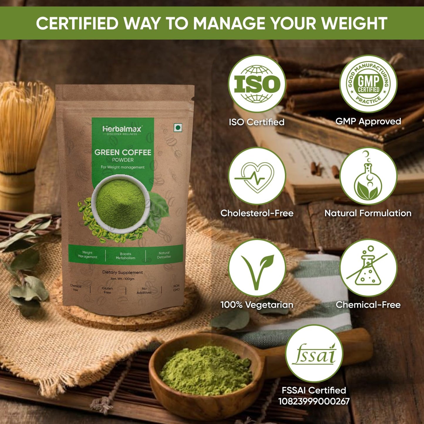 Herbal Max Green Coffee Powder | Natural Weight Management & Energy Support | Organic, All-Natural Supplement for Digestion, Metabolism & Daily Wellness | 100 g