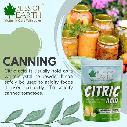 Bliss of Earth Citric Acid 100% Pure Food Grade Lemon Crystals Anhydrous Citric Acid Powder 907gm