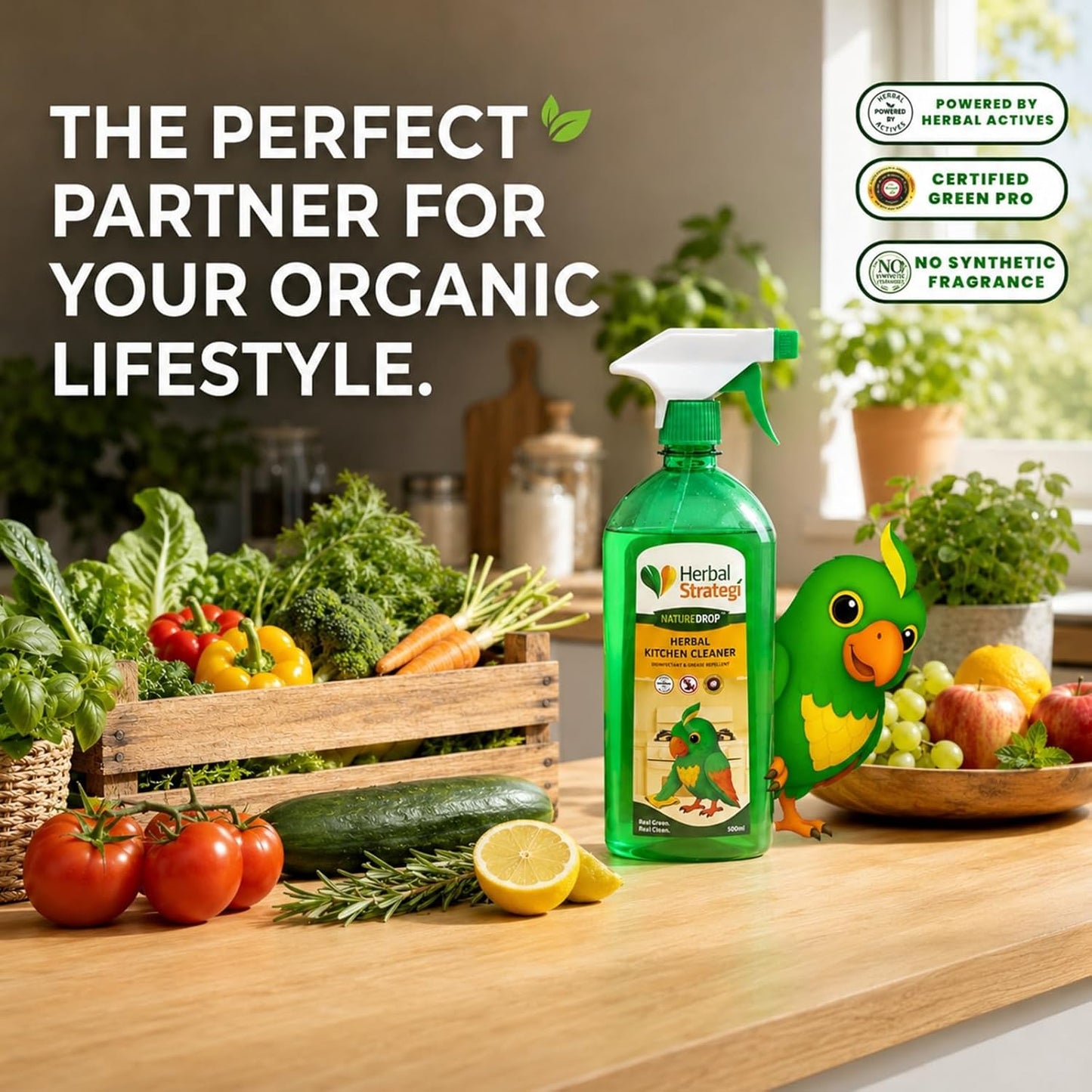 Herbal Strategi Kitchen Cleaner Spray Khanewala Clean – Food-Safe & Non-Toxic | Everyday kitchen cleaner | Safe for Organic Kitchens, Baby High-Chairs & Countertops | No Harsh Chemical Residue