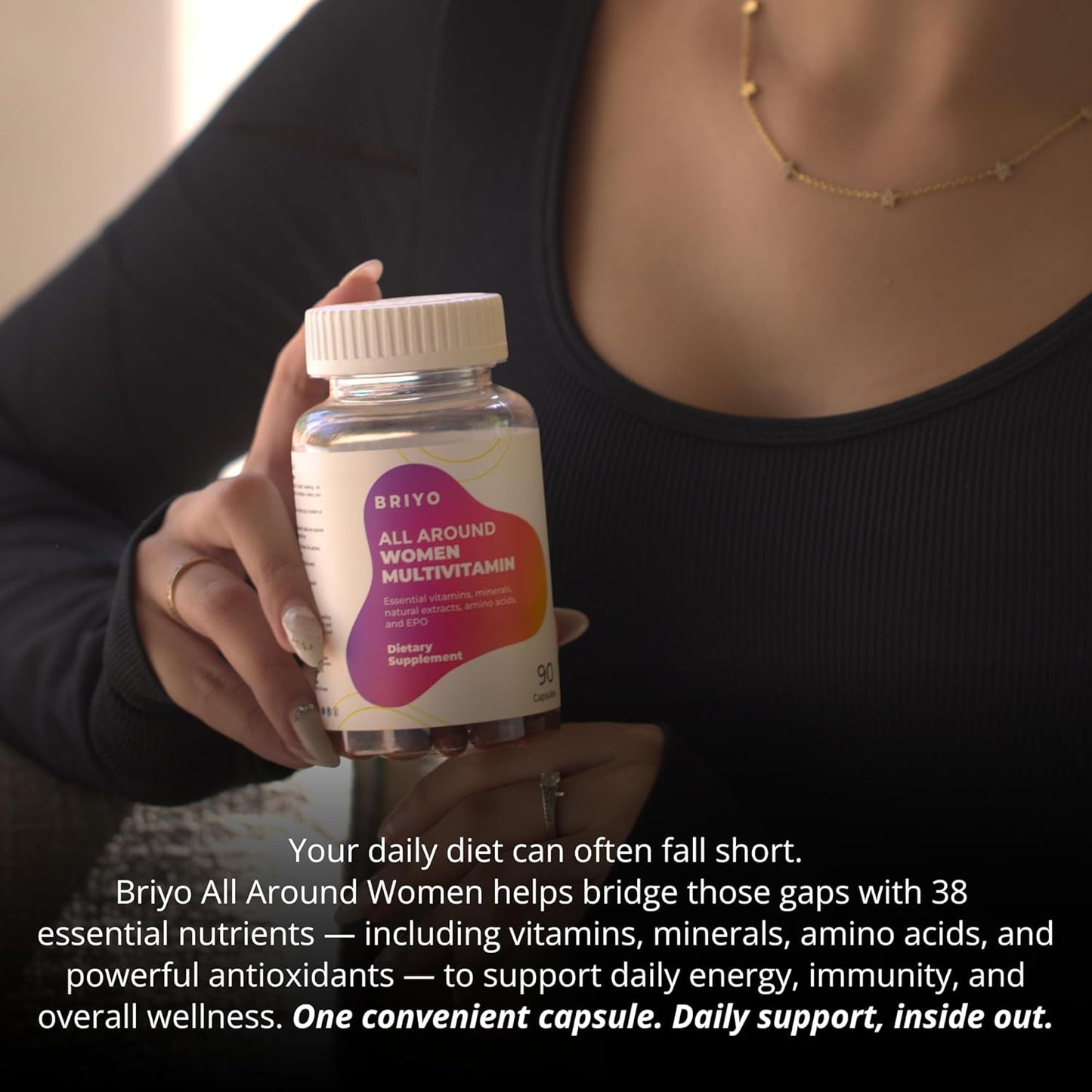 Briyo Womenâ€™s Multivitamin All Around Women Multivitamin- 38 nutrients in 1 conveniently sized capsule (Vitamins, Minerals, Natural extracts, Amino acids & more) Overall Health and Immune Support