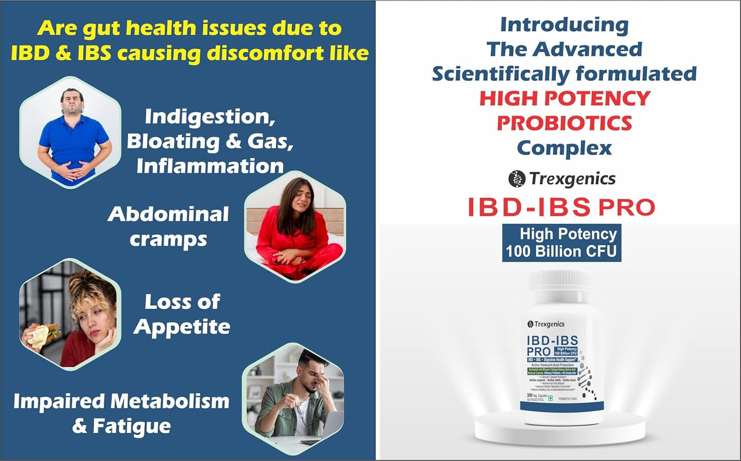 Trexgenics IBD-IBS PRO Digestive Health Delayed Release Gastric Protection Probiotics Bacillus coagulans, subtilis & clausii 100 Billion CFU (30 Veg Capsules)