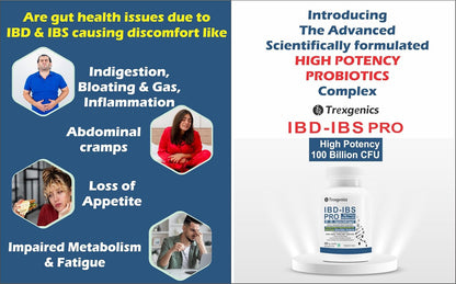 Trexgenics IBD-IBS PRO Digestive Health Delayed Release Gastric Protection Probiotics Bacillus coagulans, subtilis & clausii 100 Billion CFU (30 Veg Capsules)