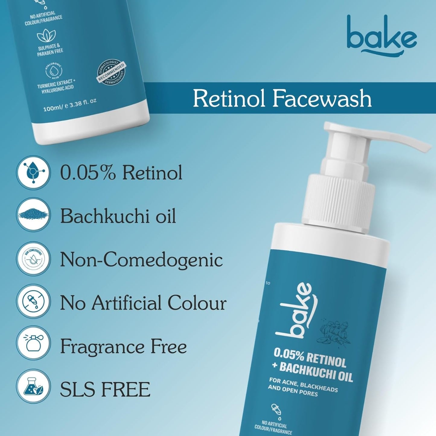 BAKE 5% Retinol Face Wash for Wrinkles | Anti Aging & SkinTightening for Men & Women | Fight signs of aging & Stimulates Collagen Production | 100ml