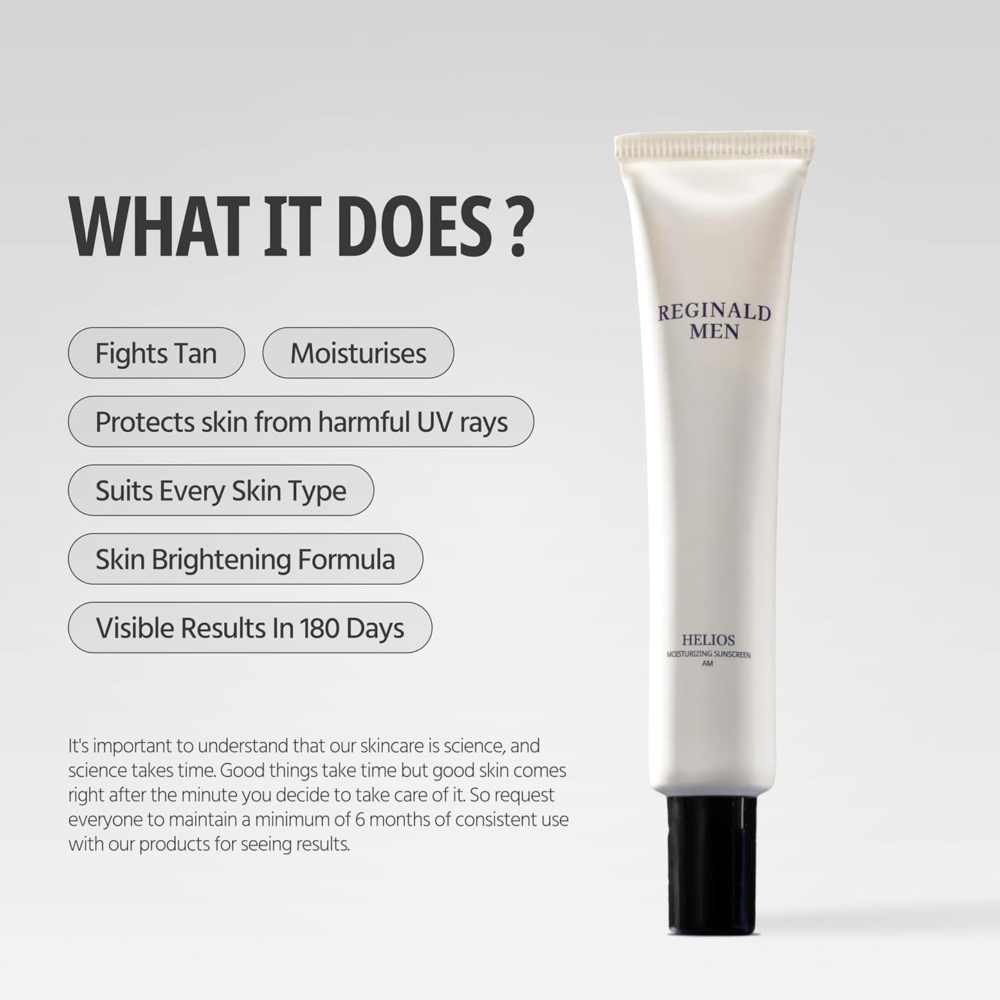 Reginald Men SPF 50+ PA++++ Sunscreen (50g) | In-Vivo Tested | Broad Spectrum UVA/UVB Protection | Brightening & Hydrating | Lightweight, Oil-Free & Non-Sticky | Daily Sun Protection for Men (Pack of 1,50g)