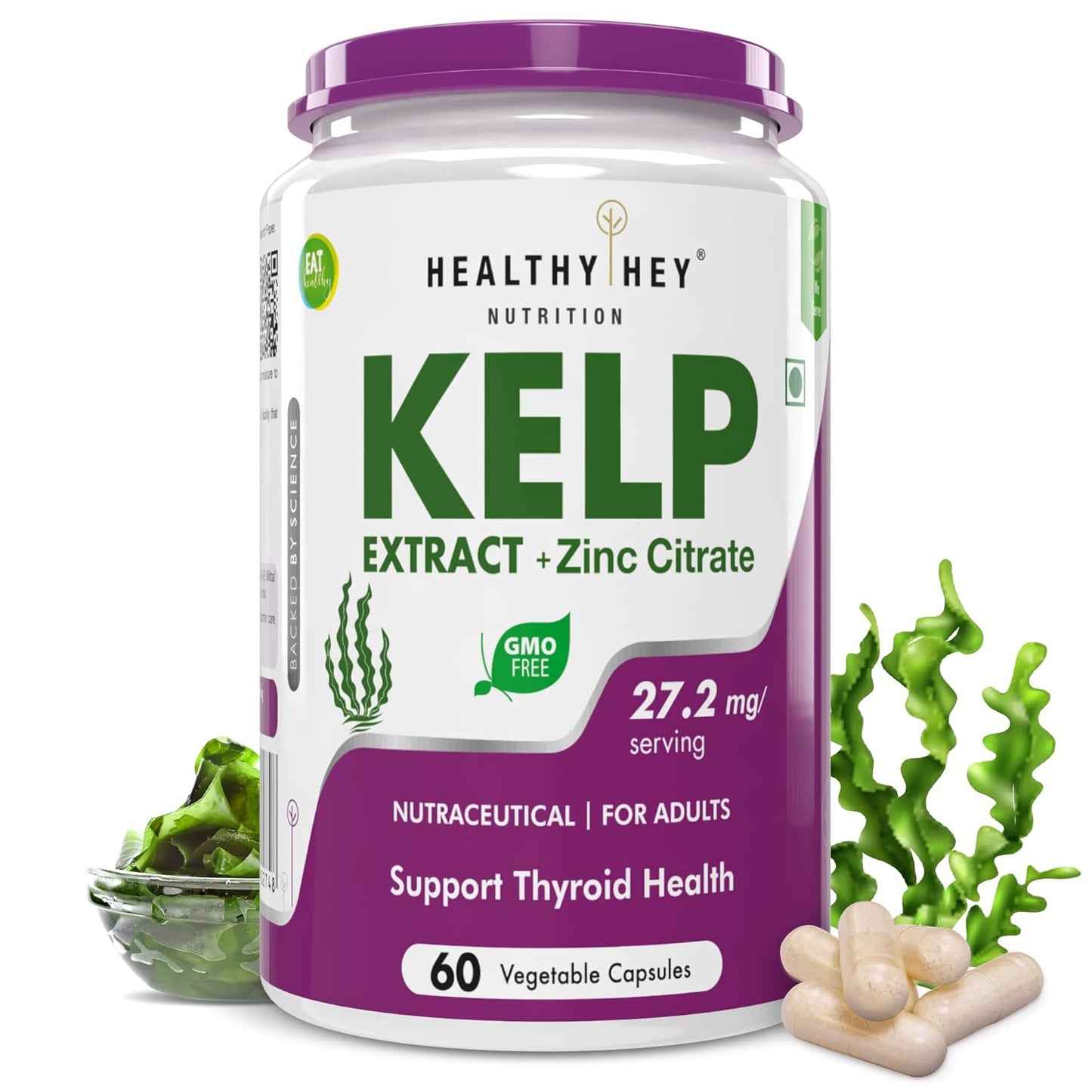 HealthyHey Nutrition Kelp Extract with Zinc Citrate - 60 Vegetable Capsules