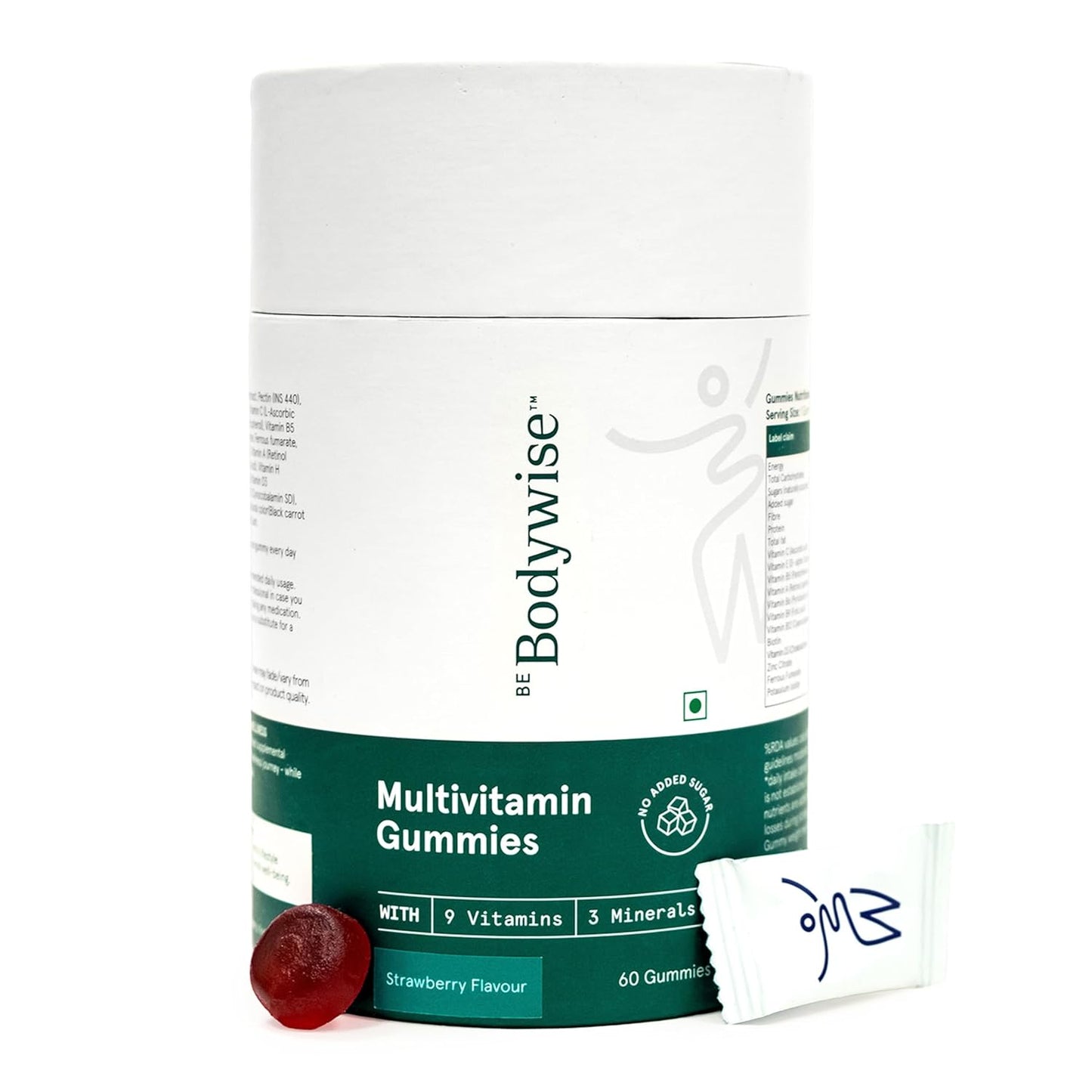 Be Bodywise Multivitamin Gummies|With Fibre, Zinc, Iron & Biotin|Vitamin D3, B6, E & A|Boosts Energy & Stamina, Improves Immunity & Skin Health|Vegan, Gluten & Gelatin Free, 1 count, 60 Servings