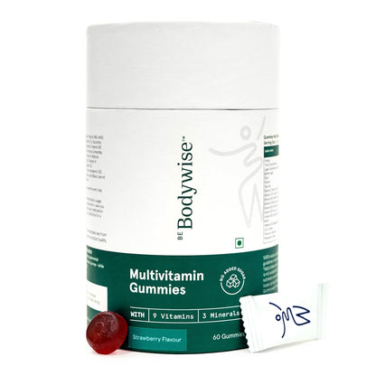 Be Bodywise Multivitamin Gummies|With Fibre, Zinc, Iron & Biotin|Vitamin D3, B6, E & A|Boosts Energy & Stamina, Improves Immunity & Skin Health|Vegan, Gluten & Gelatin Free, 1 count, 60 Servings
