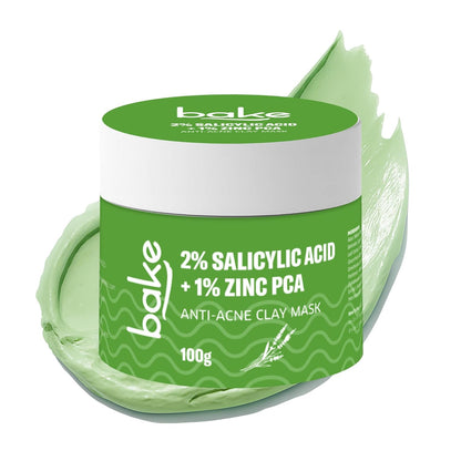 BAKE 2% Salicylic Acid Clay Mask Niacinamide for Acne Prone, Oily Skin, Open Pores & Blackheads | Anti Acne Clay Mask with Kaolin Clay | For Dark Spots, Oily Skin & Blemishes - 100g (Anti Acne)