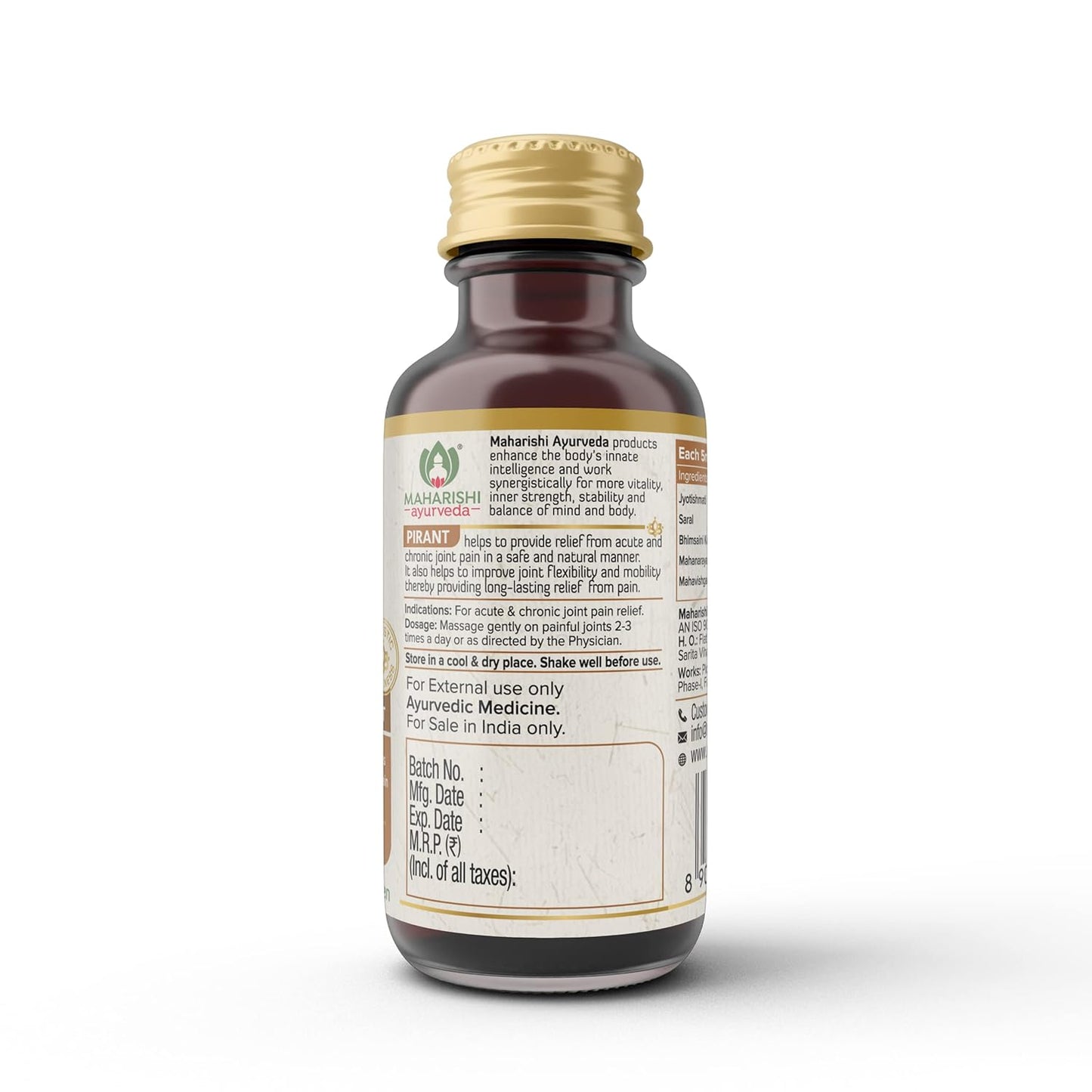 Maharishi Ayurveda Pirant Oil - Ayurvedic Massage Oil for Joint and Muscle Pain Relief -50ml