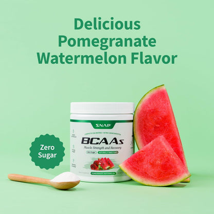 Snap Supplements BCAA Powder - 5g Vegan Branched Chain Amino Acids (2:1:1 Leucine Isoleucine Valine) + Essential Amino Acids with Nitric Oxide Booster, 30 Servings, Pomegranate Watermelon