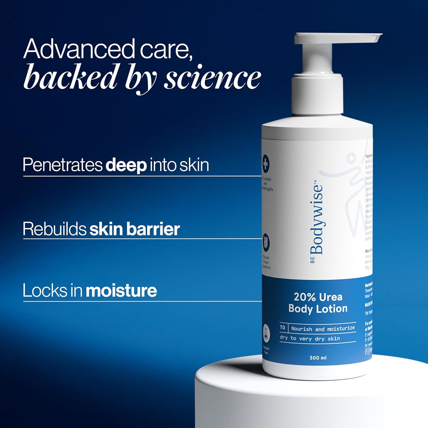 Be Bodywise 20% Urea Body Lotion 300ml | 48 Hrs Moisturization For Very Dry & Flaky Skin| Exfoliates & Repairs Skin Barrier |With Ceramides, Kokum & Mango Seed Butter | Non-Greasy & Lightweight Formula