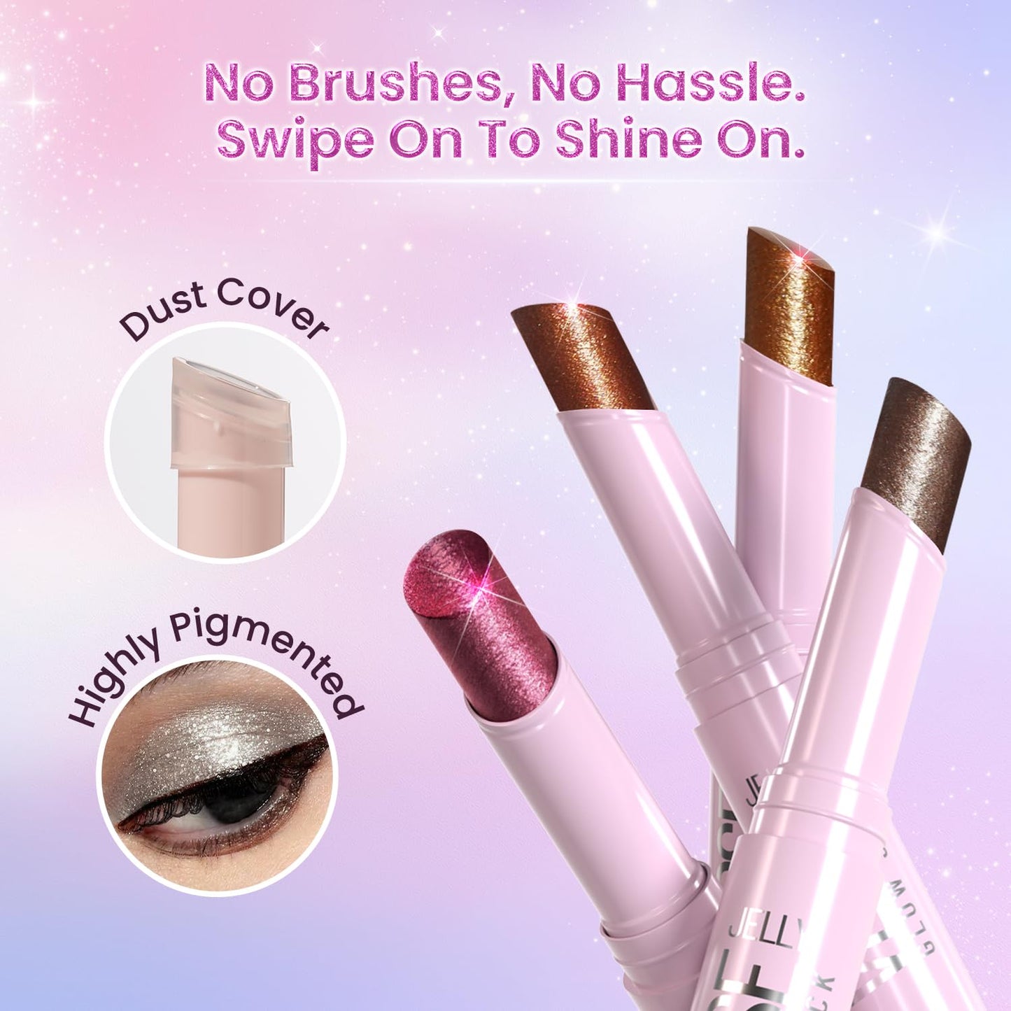 Swiss Beauty Jelly Verse Eyeshadow Glow Stick | Rich Colour Payoff | Crease-Proof | Sparkling Shine | 6 Stellar Shades | Shade- 1. Star Shower, 3g