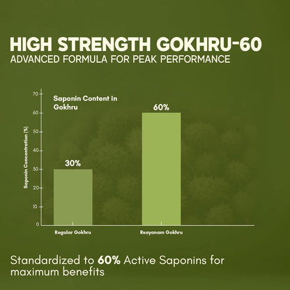 Rasayanam Gokshura Tablets 1000mg Gokhru per Serving, Highest Saponins 60%, Tribulus Terrestris for Men & Women | Improves Energy, Muscle Strength, Stamina & Supports Recovery - 60 Tablets