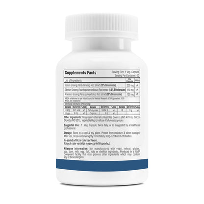 Trexgenics TRIPLE GINSENG 500 mg Optimized American, Siberian, Panax Ginseng Immunity, Energy, Performance (60 Veg. Capsules) (Pack of 1)
