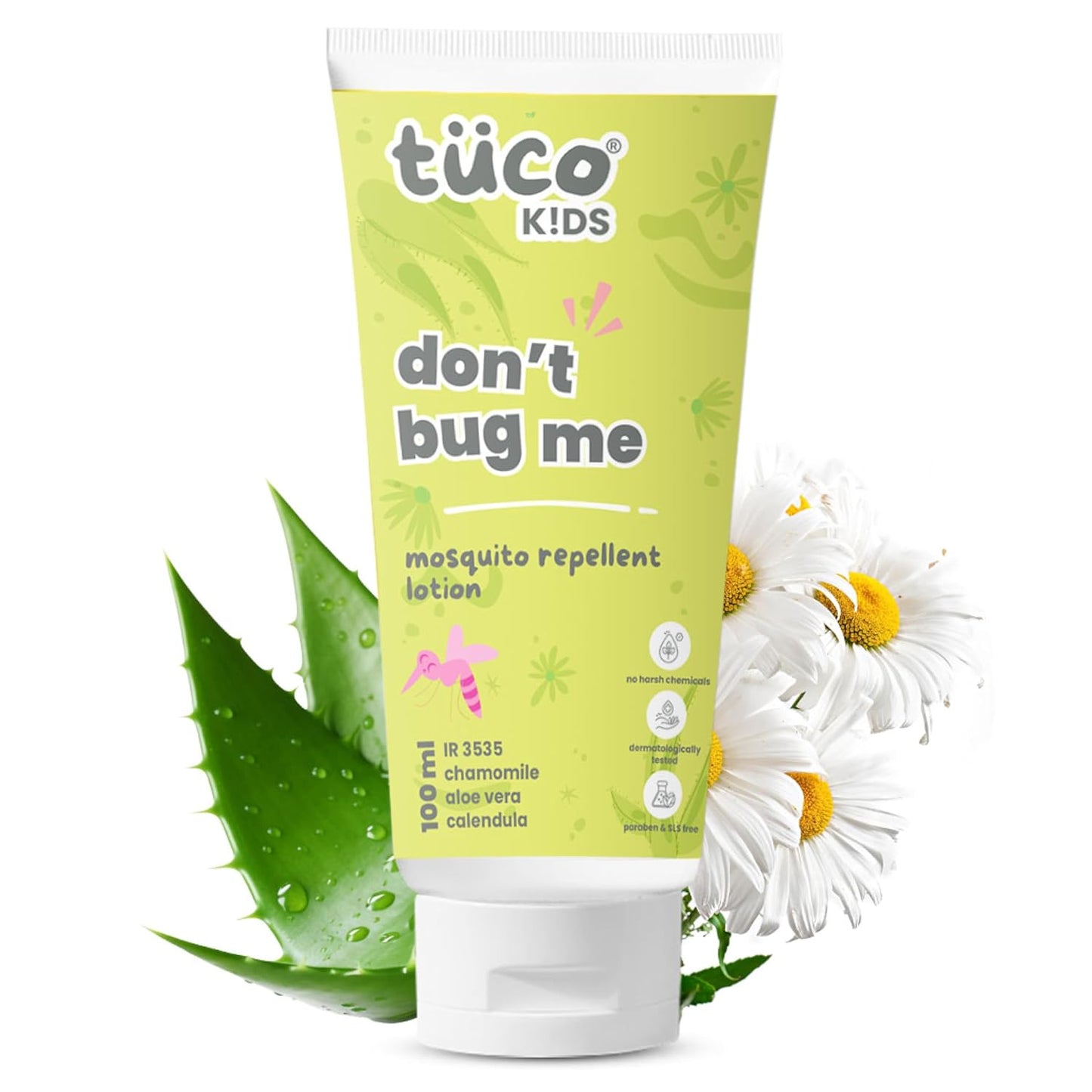 Tuco® Kids Don't Bug Me Mosquito Repellent Lotion | Chamomile, Aloe Vera and Calendula | Safe for Kids & Baby | Protects from Dengue, Malaria, Chikunguniya | DEET Free | 100% Natural with 8 hr. Protection | Age 0-10 Years | 100 ml