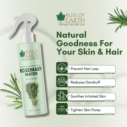 Bliss of Earth Rosemary Water Spray For Hair Growth 200ml, 100% Natural Steam Distilled Rosemary Water For Hair & Skin, Helps Reduce Hair fall, Strengthens Hair.