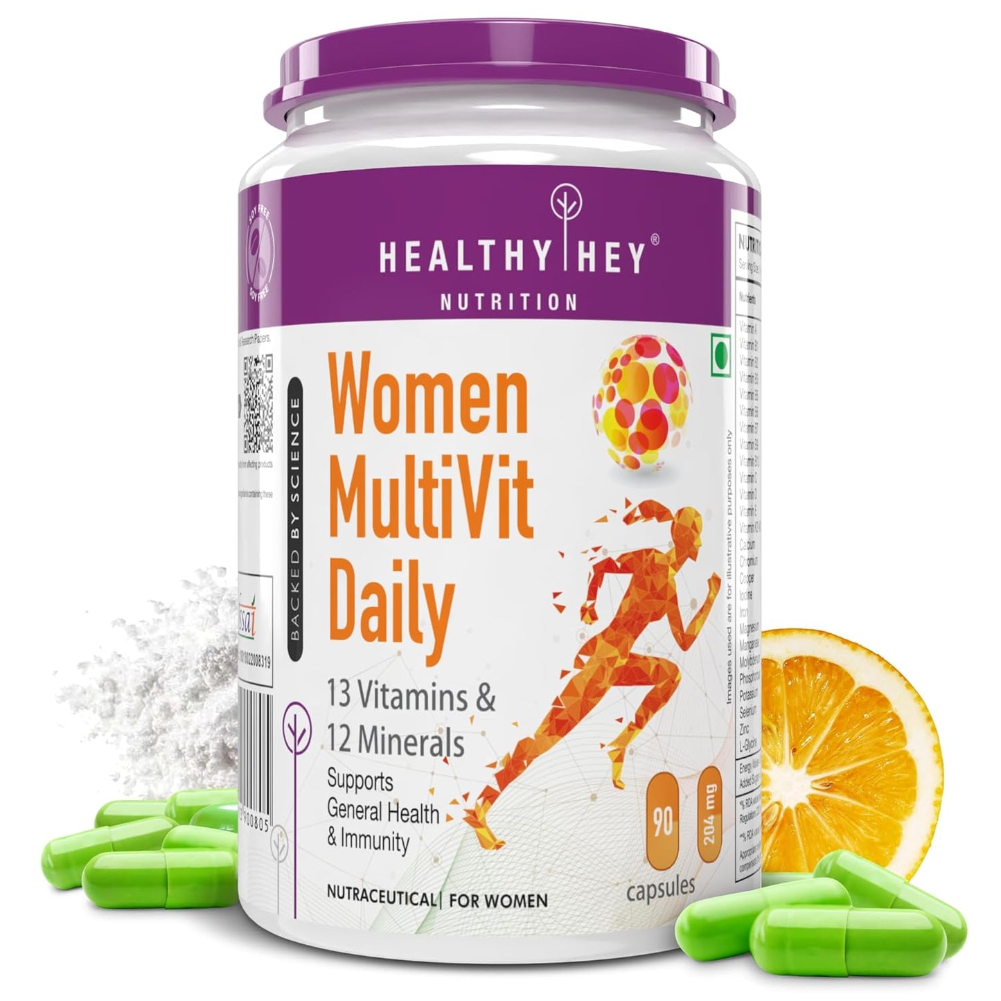 HealthyHey Nutrition MultiVitamin for Women - Multi-Vit Daily - 13 Vitamins & 10 Minerals - 90 Vegetable Capsules