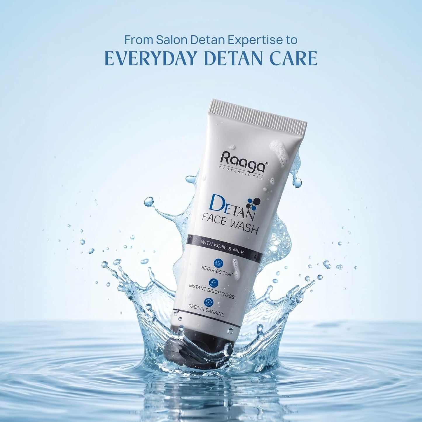 Raaga Professional De-Tan Face Wash with Kojic Acid & Milk | Reduces Tan | Instant Brightness | Deep Cleansing | For All Skin Types | 100 ml