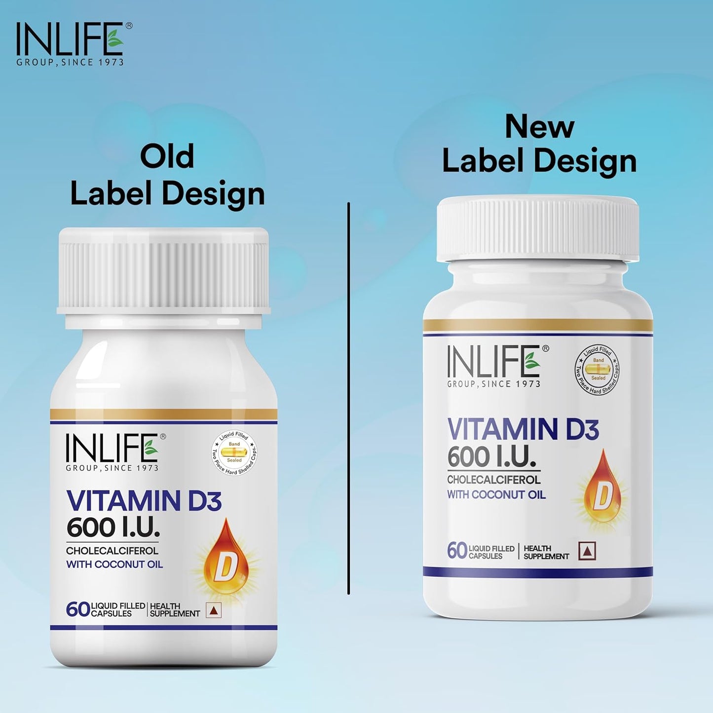 INLIFE Vitamin D3 600 IU Cholecalciferol Supplement with Coconut Oil for Better Absorption, For Men & Women, Immunity, Bone Health, Muscles - 60 Liquid Filled Capsules (Pack of 1)