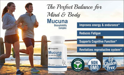 Trexgenics MUCUNA (20% L-Dopa) Pruriens (Kapikachhu) 500mg with Bio-enhancer Piperine 5mg Dopamine Booster Complex, Brain function, Nervous System (60 Vcaps) (1)