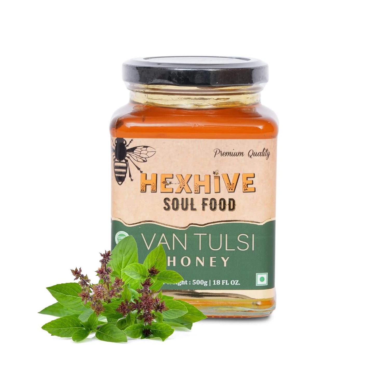 Hexhive Van Tulsi Honey | Pure Organic Honey | Tulsi Plant Infused Honey | Boosts Immunity & Relieves Cough | Ayurvedic Wellness Superfood | Sustainably Collected | No Added Sugar | 500g