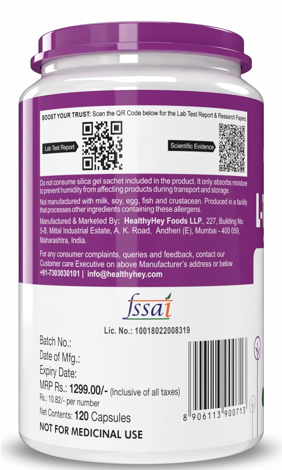 HealthyHey Nutrition L-Threonine - Essential Amino Acid -120 Veg Capsules