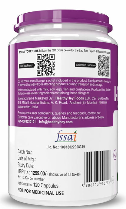 HealthyHey Nutrition L-Threonine - Essential Amino Acid -120 Veg Capsules