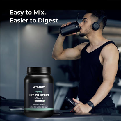 Nutrabay Pure Soy Protein Isolate Powder 26.2g Protein, 4.7g BCAA per Serving, NABL Lab Tested â€“ Easy to Digest, No Added Sugar, Vegan â€“ 1kg, Unflavoured | 100% Authentic & Clean Protein