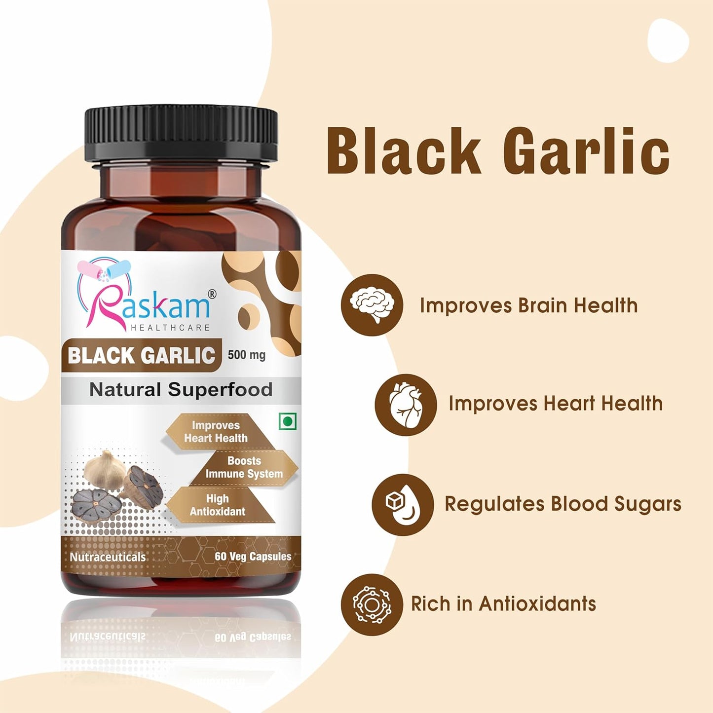 Black Garlic Capsules, Natural Superfood, 60 Veg Capsules, Improves Heart Health, Boosts Immune System