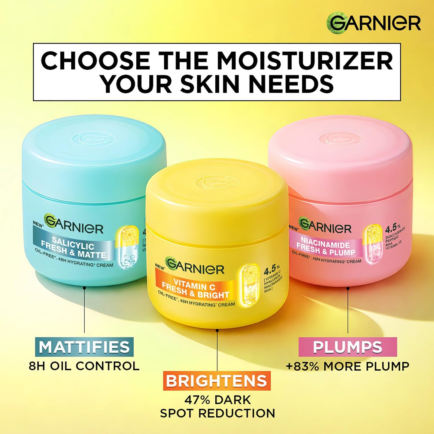Garnier Fresh & Bright Vitamin C Sorbet Moisturizer, 4.5% Vit C + Hyaluronic Acid + Niacinamide + BHA, 9x Lighter Sorbet Texture, For Hydration & Dark Spot Reduction, Suitable for Oily to Normal & Combination Skin, 90g