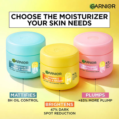 Garnier Fresh & Bright Vitamin C Sorbet Moisturizer, 4.5% Vit C + Hyaluronic Acid + Niacinamide + BHA, 9x Lighter Sorbet Texture, For Hydration & Dark Spot Reduction, Suitable for Oily to Normal & Combination Skin, 90g