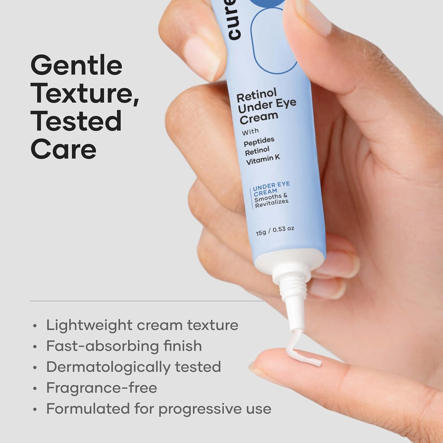 Cureskin Vitamin K + Retinol 01% Under Eye Cream | Reduces Dark Circles, Wrinkles & Fine Lines | With Peptides for Puffiness | For Women & Men | 15 gm