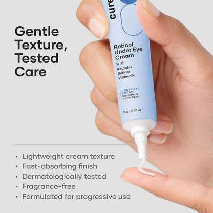 Cureskin Vitamin K + Retinol 01% Under Eye Cream | Reduces Dark Circles, Wrinkles & Fine Lines | With Peptides for Puffiness | For Women & Men | 15 gm