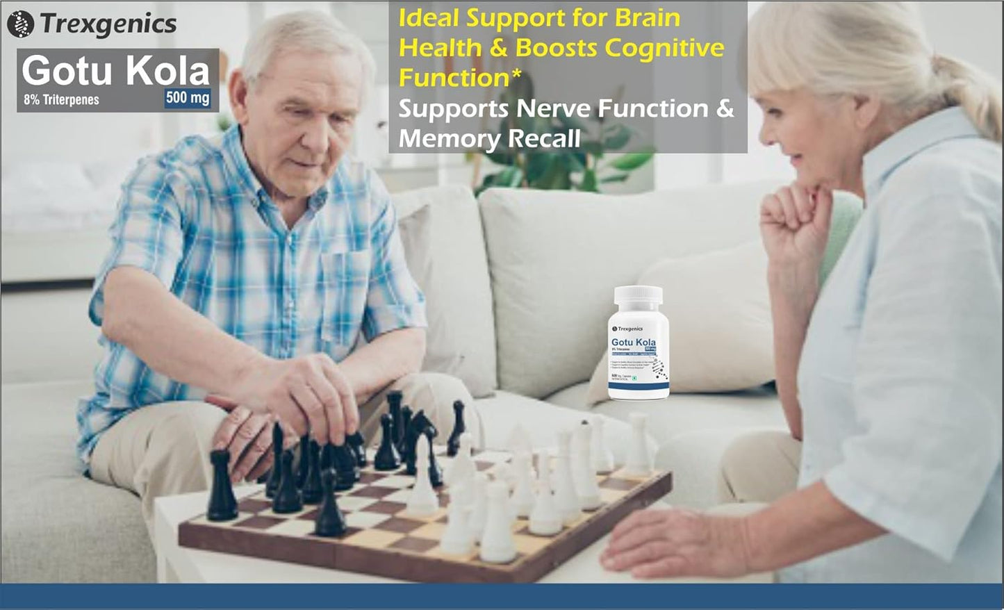 Trexgenics GOTU KOLA 8% Triterpenes 500 mg Vein Health, Blood circulation, Cognitive Function, Immunity VEGAN & NON-GMO (60 Veg Capsules)