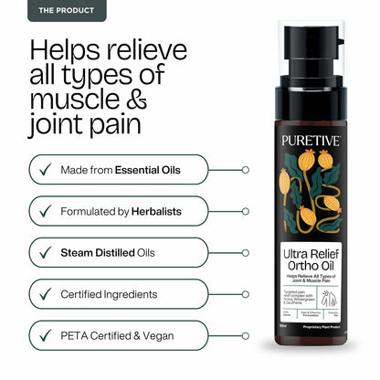 Puretive Ultra Relief Ortho Oil for Joint Pain, Sciatica & Frozen Shoulder â€“ Natural Heating Massage Oil for Winter | Eases Back, Neck & Muscle Stiffness | Fast-Absorbing & Non-Sticky | 100 ml