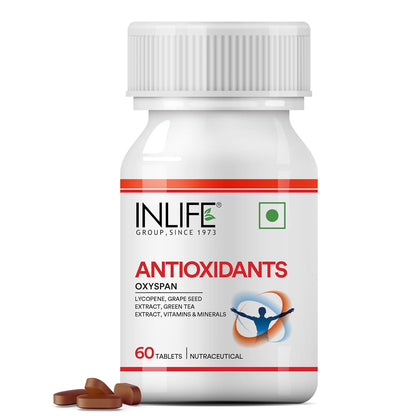 INLIFE Antioxidants Supplements | Lycopene Grape Seed Extract Green Tea Extract | Supports Immune Health - 60 Tablets (Pack of 1, 60)