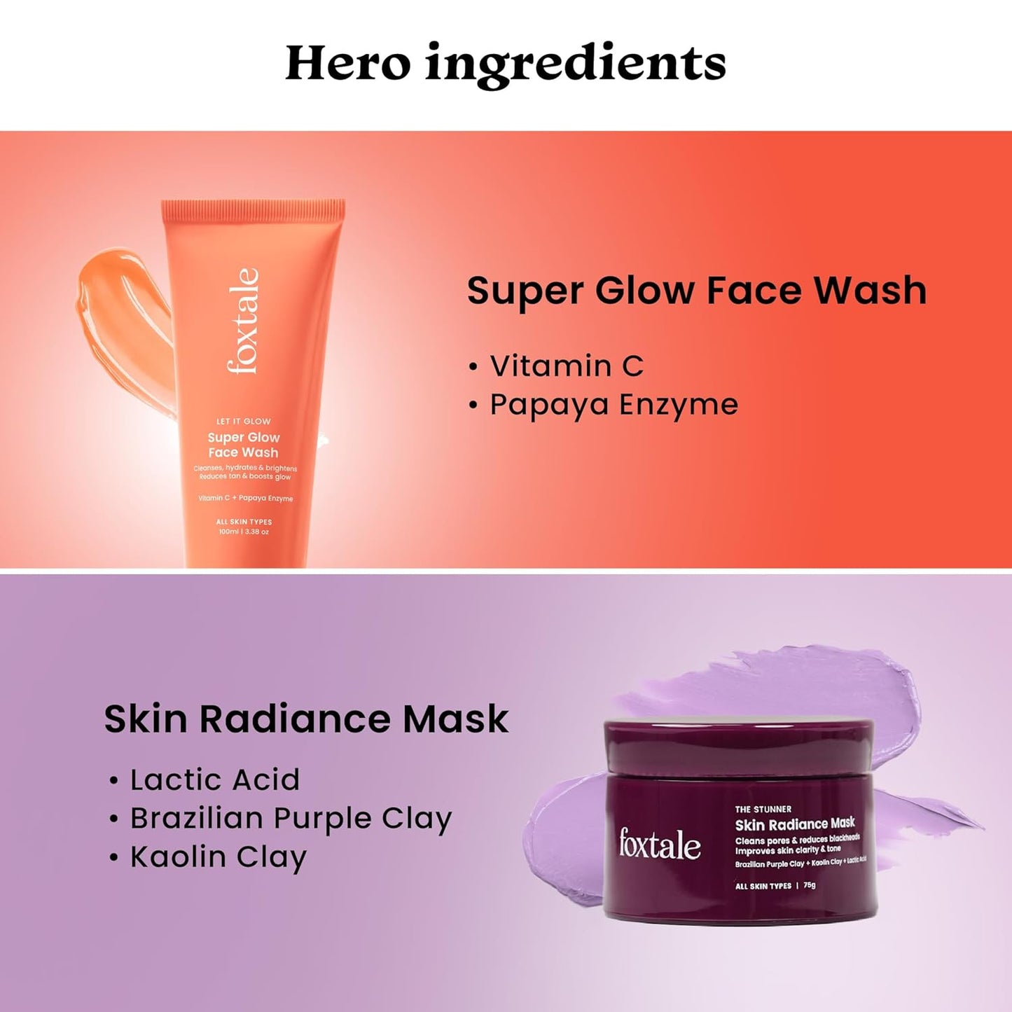 Foxtale Detan and Glow Duo â€“ Face Wash + Skin Radiance Mask | Removes Tan, Brightens, Unclogs Pores | With Vitamin C, Papaya Enzyme, Lactic Acid & Clay | For Radiant, Even-Toned Skin