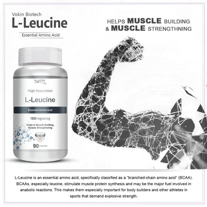 Vokin biotech L- Leucine â€“ Supports muscle Building, Muscle Strengthening â€“ 1000mg (90 Capsules)