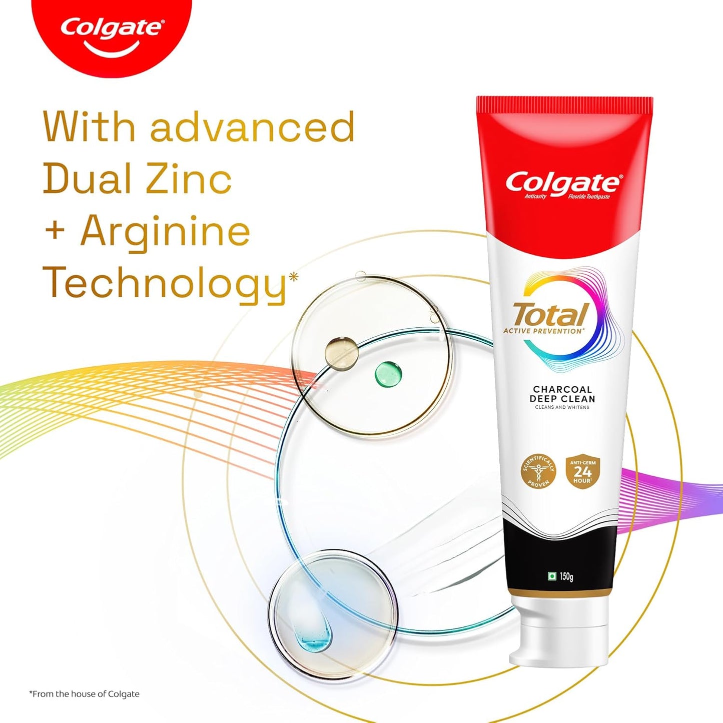 Colgate Total 150Gm Charcoal Deep Clean Antibacterial Toothpaste, Stronger 12-Hour Anti-Germ Protection, Whole Mouth Health, World'S No.1* Germ-Fighting Toothpaste (Combo Pack Offer, Soft Toothbrush)
