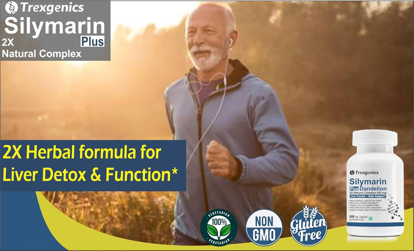 Trexgenics SILYMARIN PLUS 2X Liver Care & Detox with Milk thistle 80% Silymarin 300 mg & Dandelion 4% Flavonoids VEGAN & NON-GMO (60 Veg. Capsules) (Pack of 1)
