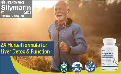 Trexgenics SILYMARIN PLUS 2X Liver Care & Detox with Milk thistle 80% Silymarin 300 mg & Dandelion 4% Flavonoids VEGAN & NON-GMO (60 Veg. Capsules) (Pack of 1)